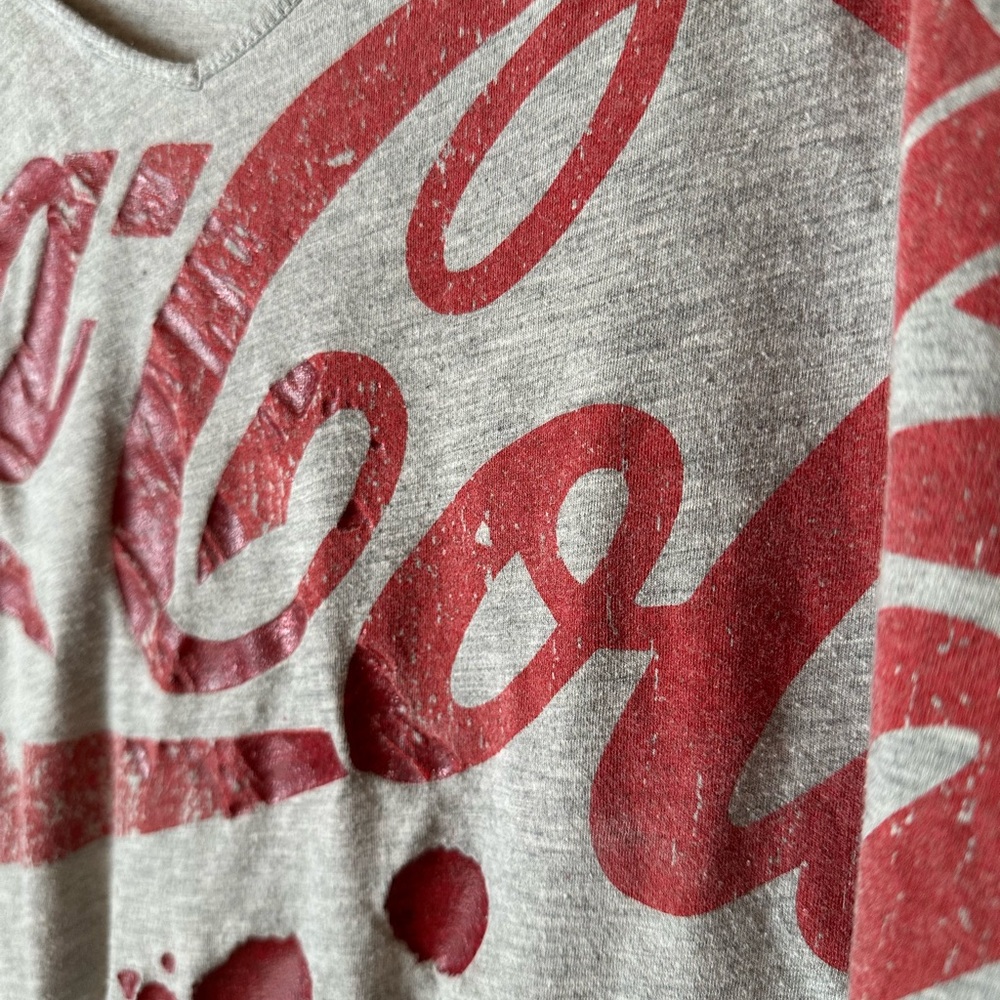 Coca-Cola•cropped tee•women’s small•modal/cotton•gray/red•v-neck•short sleeve - Picture 3 of 13